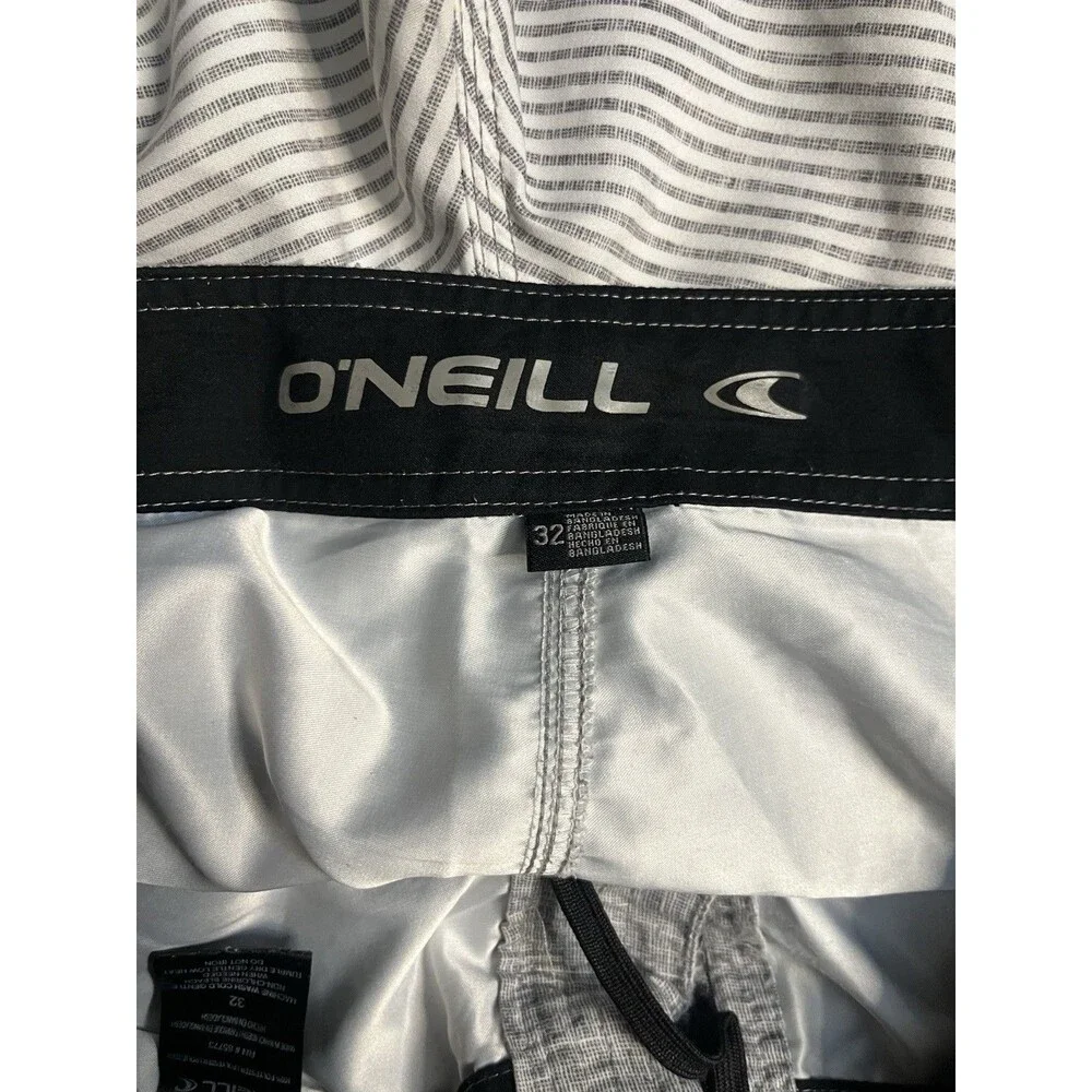ONEILL Board Shorts Mens Size 32 Swim Gray Blue Striped Shorts